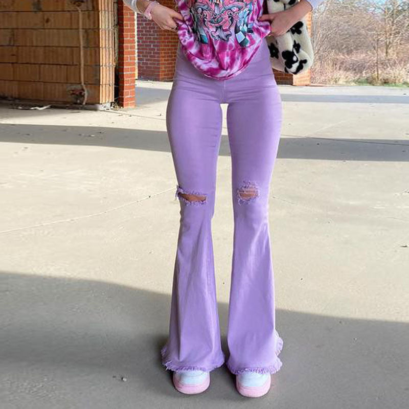 Colored Stretchy Denim Flare Jeans