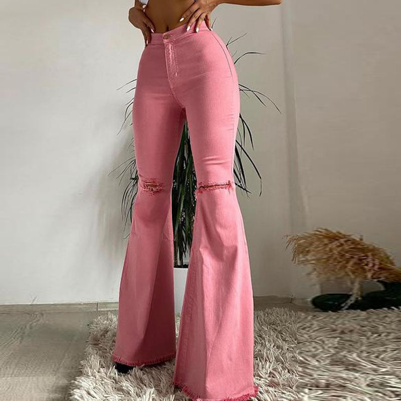 Colored Stretchy Denim Flare Jeans
