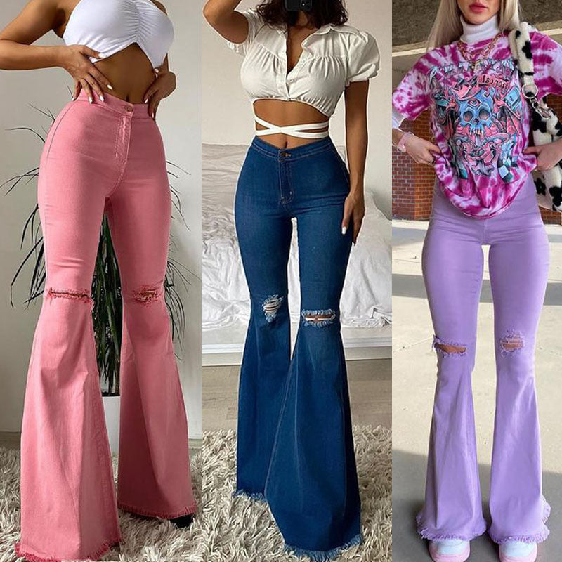 Colored Stretchy Denim Flare Jeans
