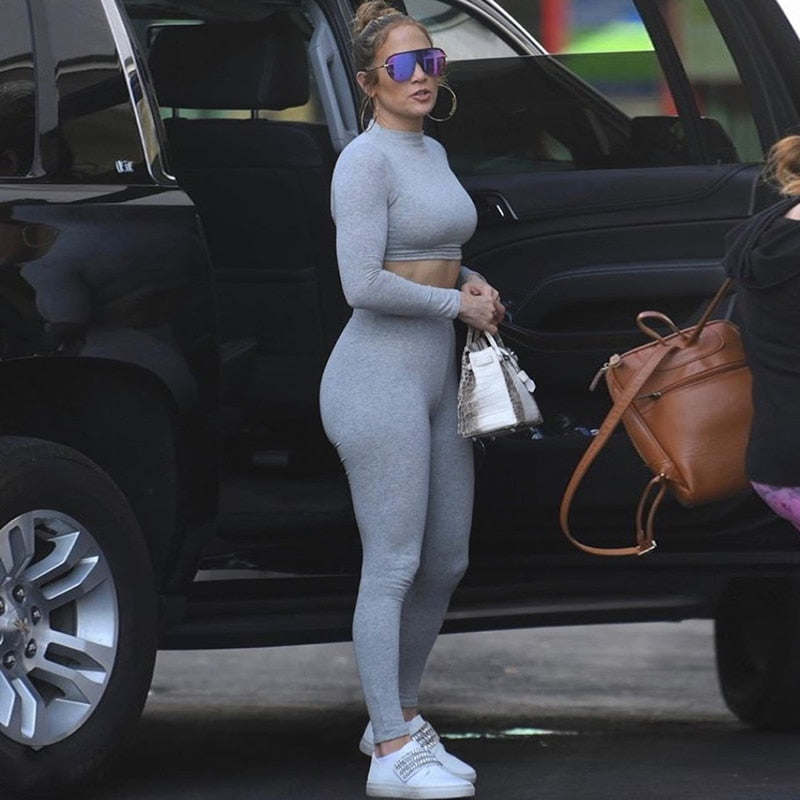 Fashion Full Sleeve Crop Top Tracksuit Set