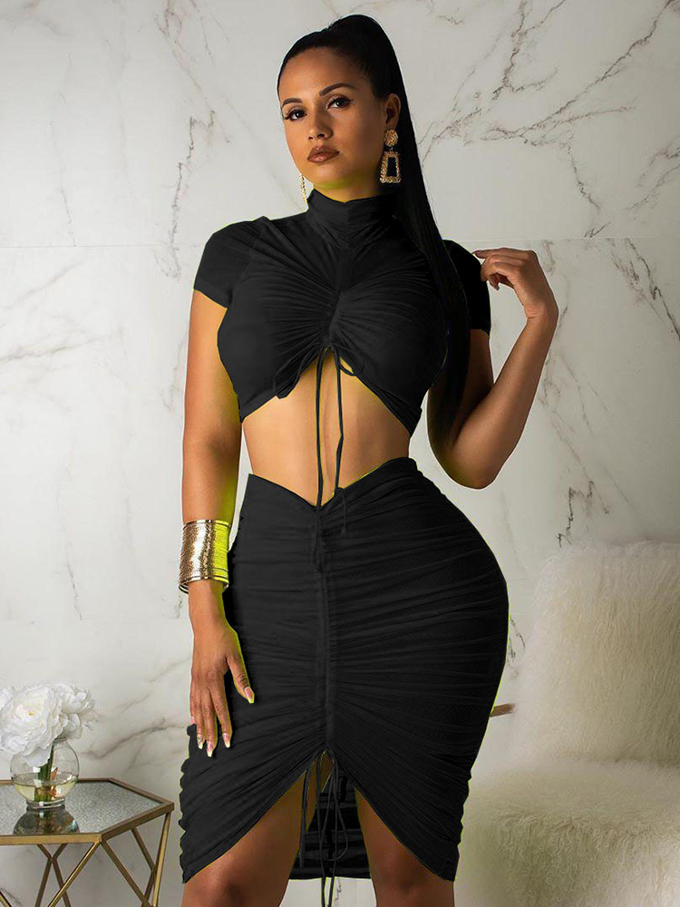 Turtleneck Short Sleeve Crop 2 Piece Set