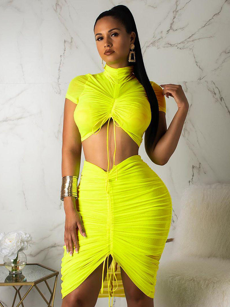 Turtleneck Short Sleeve Crop 2 Piece Set