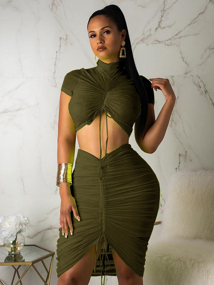 Turtleneck Short Sleeve Crop 2 Piece Set