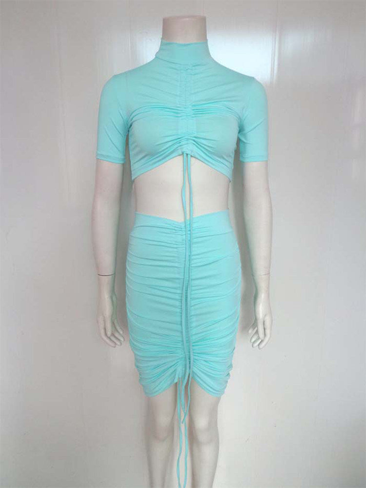 Turtleneck Short Sleeve Crop 2 Piece Set